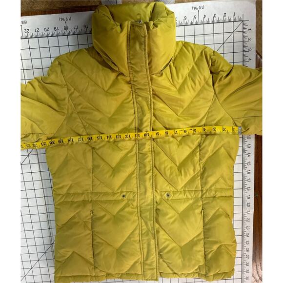Kenneth Cole Reaction Bright Yellow Down Quilted Puffer Jacket Coat Women Large - Picture 9 of 9
